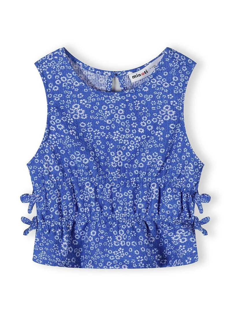 MINOTI Girls blue floral jersey set loose fit top and adjustable trousers